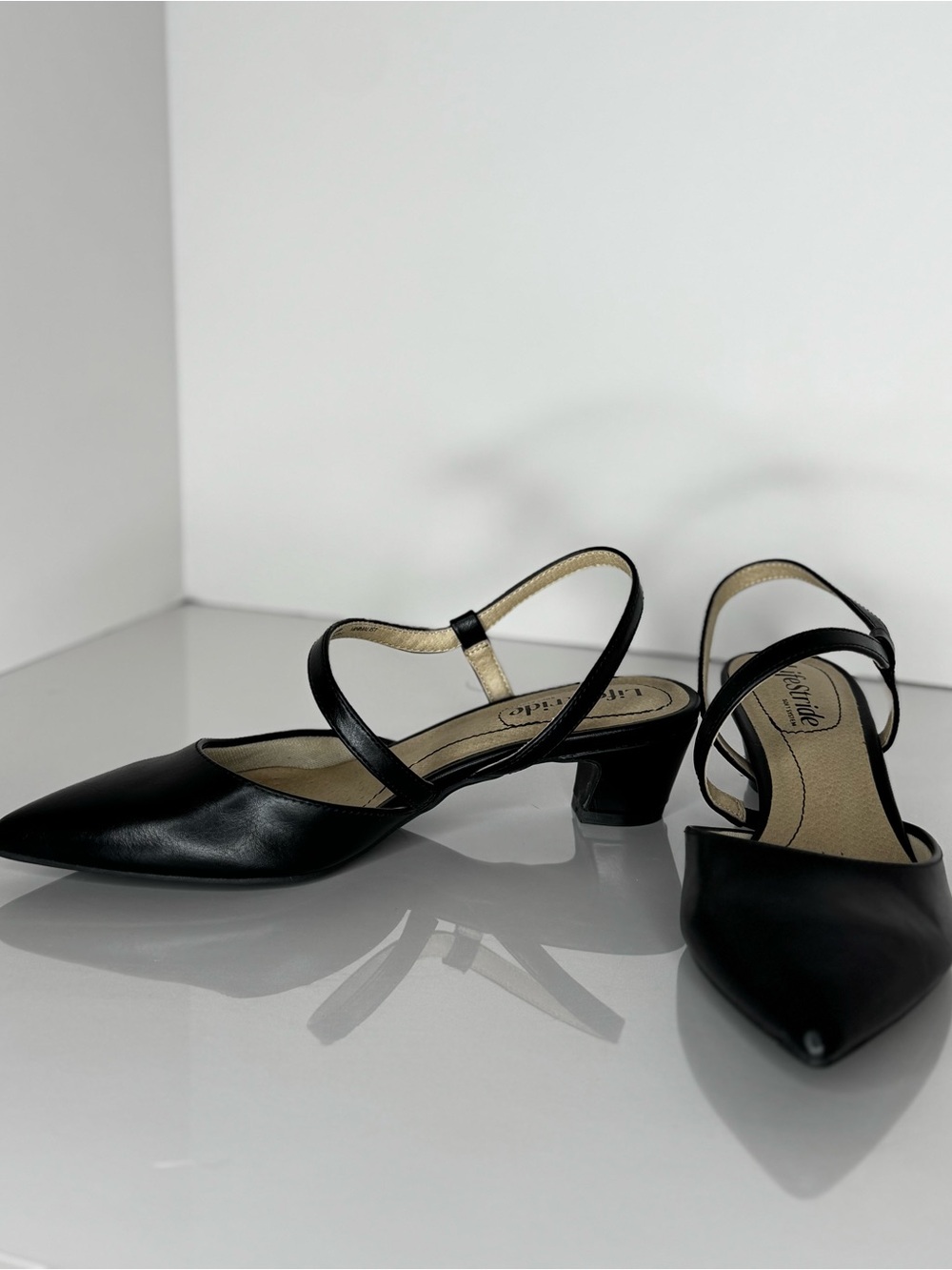 LifeStride Black Slingback Kitten Heels - Pointed Toe - Size 6.5